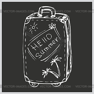 Suitcase with words hello summer, hand drawing - royalty-free vector image