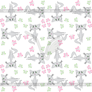 Seamless pattern sad cat and butterfly - vector clip art