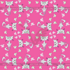 Seamless pattern sad cat and butterflys - vector clipart