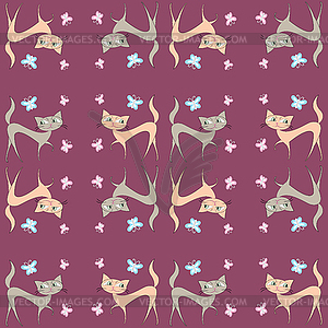 Seamless pattern of two different colored cats go i - vector image