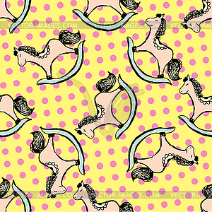 Seamless pattern rocking horses. Hand drawing - vector clipart