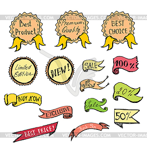 Colored Doodle label, ribbon and Design Elements - color vector clipart