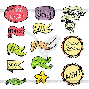 Colored Doodle label, ribbon and Design Elements - vector clip art