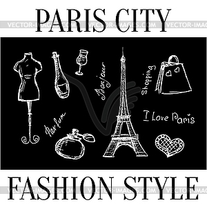 Paris city. Fashion style symbols of city - vector image
