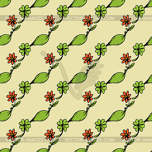Seamless pattern of leaves and flowers - vector clip art