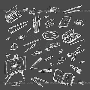 Art tools doodles set - vector clipart