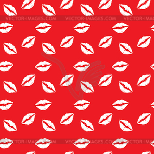 Seamless pattern white lips on red background - vector image