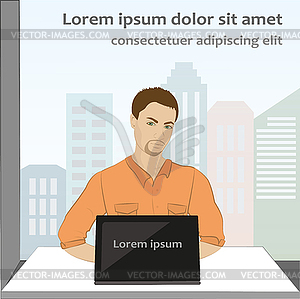 Man sitting on computer - vector clipart