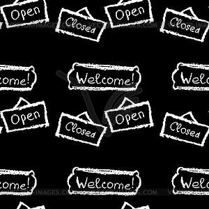 Seamless pattern open, closed, welcome. Hand drawin - vector image