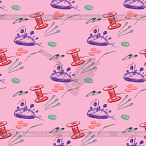 Seamless pattern Sewing Accessories - color vector clipart