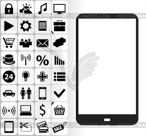 Smartphone with different icons - vector clipart