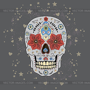 Day of Dead colorful Skull with floral ornament - vector clipart