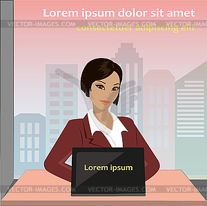 Woman working at laptop in an office - vector image