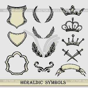 Heraldic symbols, hand drawing, - vector clip art