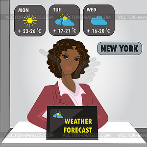 TV weather reporter at work, - color vector clipart