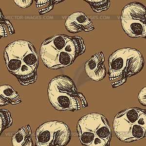 Seamless pattern hand drawing skull - color vector clipart