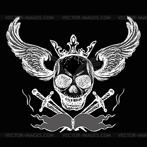 Skulls Wings Tattoo, hand drawing - vector clipart