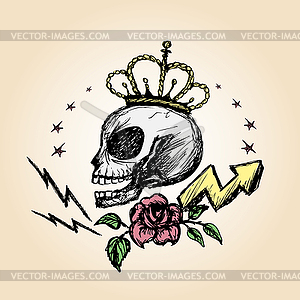 Emblem with skull , hand drawing - vector image