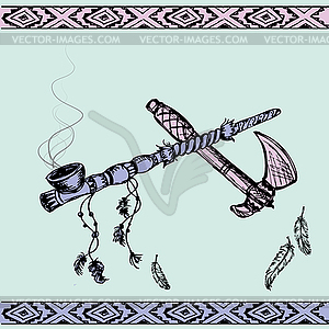 Native American Peace Pipe and tomahawk - vector clipart