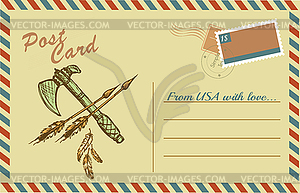 Vintage postcard with native American Indian - vector clipart