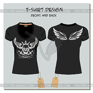 White and black design girl`s T-shirts, with label, - royalty-free vector clipart