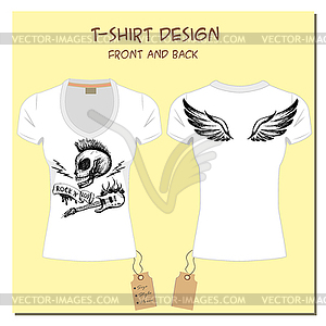 White design girl`s T-shirts with wings, rock, - vector clip art