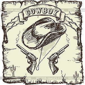 Cowboy hat and revolvers - vector image