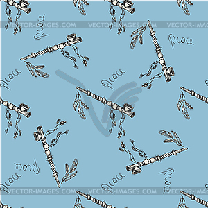 Seamless pattern native american peace pipe - vector clipart