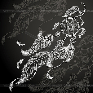 Dreamcatcher, feathers and beads - royalty-free vector image