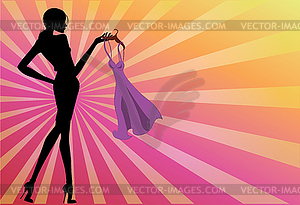 Силуэт моды девушка с платьем в руках - векторный клипарт / векторное изображение