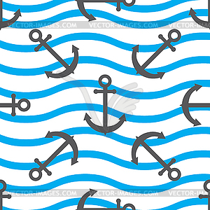 Seamless pattern anchor on background of waves - vector EPS clipart