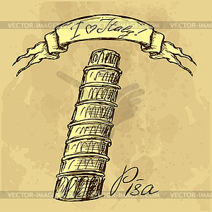 Pisa tower hand drawing sketch - vector clipart