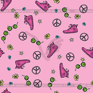 Seamless pattern hippie symbols - vector clip art