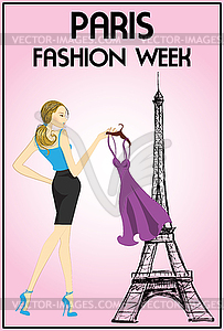 Shopping girl in paris,  - vector EPS clipart