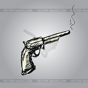 Handgun or old revolver, hand drawing - vector clip art