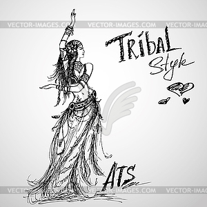 Dancing girl, tribal, hand drawing - vector image