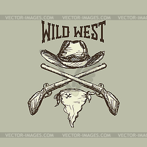 Cowboy hat and scarf,gun - vector clipart