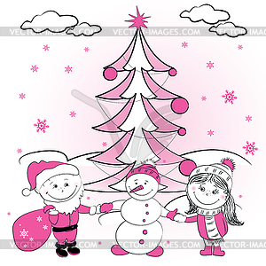 Christmas tree and Couple of lovers - vector clip art