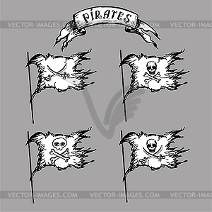 Collection of hand-drawn pirate flags - vector clipart