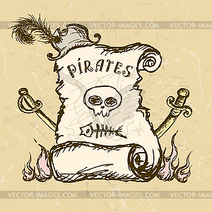 Collection of hand-drawn pirates design elements - vector image