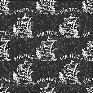 Seamless pattern pirates, hand drawing - vector clipart