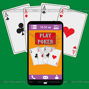 Smart phone Gambling - Poker Aces - vector clipart