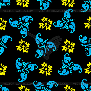 Seamless pattern with ornamental flowers - color vector clipart