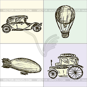 Steampunk Gears, machine, airship, balloon, hand - vector clipart