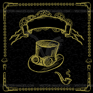 Steampunk gear, pipe, hat - vector image