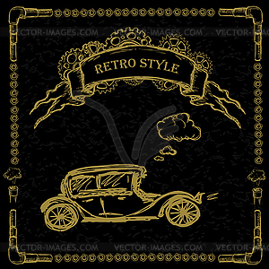 Steampunk Retro cars on black - vector clipart