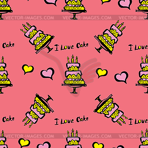 Cake and hearts seamless pattern - vector image