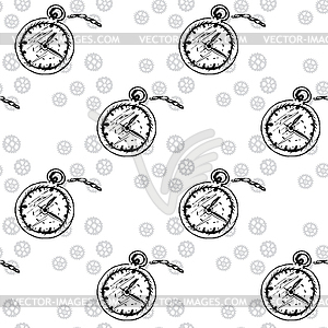 Clocks Seamless pattern with pocket watches and - vector clipart