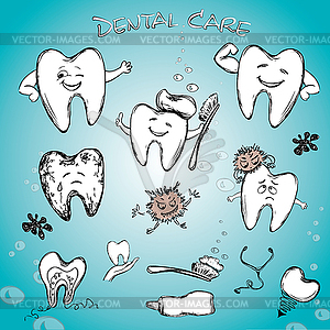 Dental set - tooth past, tooth brush and dental - vector clipart