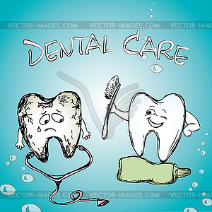 Healthy tooth smiling. Sick tooth - vector clip art